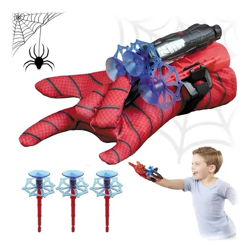 Kit Luva Homem Aranha Lança Teia Lançador De Dardos Aranha Criança