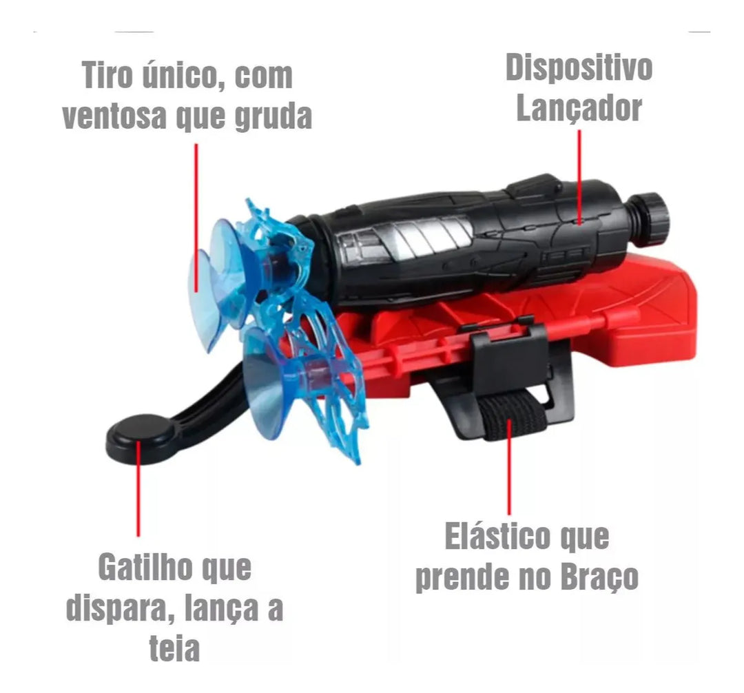 Kit Luva Homem Aranha Lança Teia Lançador De Dardos Aranha Criança